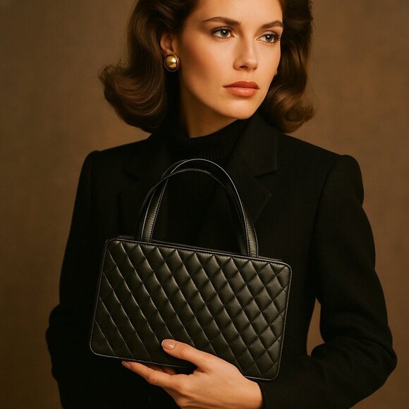 Rare Vintage Judith Leiber Quilted Black Leather Top Handle Bag Collector Item - Picture 12 of 15